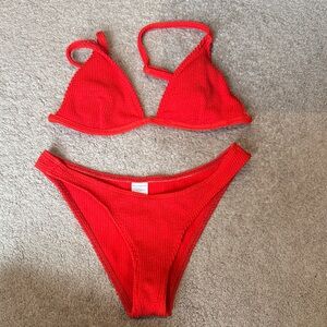 Good American Red Textured Triangle Bikini Set